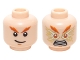 Part No: 3626pb1456  Name: Minifigure, Head Dual Sided Dark Orange and Orange Eyebrows, Medium Nougat Chin Dimple, Smirk / Gold and White Electrified Eyes and Angry Open Mouth with Teeth Parted Pattern