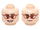 Part No: 3626pb1458  Name: Minifigure, Head Dual Sided Female Glasses Red Frames, Dark Brown Eyebrows with Open Smile / Slight Smile Pattern (Amy Fowler)