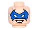 Part No: 3626pb1513  Name: Minifigure, Head Male Blue Eye Mask Pointed with White Eyes, Nougat Chin Dimple, Open Mouth Smile with Teeth Pattern