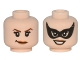 Part No: 3626pb1519  Name: Minifigure, Head Dual Sided Female Dark Brown Pointed Eyebrows, Smirk / Black Eye Mask Pointed, Smile Pattern (Catwoman)