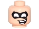 Part No: 3626pb1541  Name: Minifigure, Head Male Black Eye Mask Pointed with White Eye Holes and Open Mouth Crooked Smile Pattern