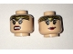 Part No: 3626pb1563  Name: Minifigure, Head Dual Sided Female Gold Tiara, Black Eyebrows, Eyelashes, Red Lips, Lopsided Smile / Angry Pattern