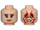 Part No: 3626pb1623  Name: Minifigure, Head Dual Sided Female, Peach Lips, White Tribal Tattoos, Smile / Red Tribal Tattoos, Angry Pattern (SW Naare)