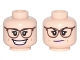 Part No: 3626pb1626  Name: Minifigure, Head Dual Sided Female Reddish Brown Glasses, Bright Pink Lips, Open Smile / Smirk Pattern (Abby Yates)