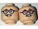 Part No: 3626pb1651  Name: Minifigure, Head Dual Sided Black Glasses, Reddish Brown Eyebrows,  Sheepish Grin / Dark Pink Eyes Pattern