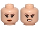 Part No: 3626pb1657  Name: Minifigure, Head Dual Sided Female Dark Brown Eyebrows, Black Eyelashes, Nougat Lips, Neutral with Dimple / Open Mouth Scowl with Teeth Pattern