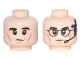 Part No: 3626pb1681  Name: Minifigure, Head Dual Sided Black Eyebrows and Cheek Lines, Left Eyebrow Raised / Black Glasses and Headset with Microphone Pattern