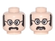 Part No: 3626pb1682  Name: Minifigure, Head Dual Sided Black Glasses with White Lenses, Sideburns and Moustache, Neutral / Smiling Pattern (John)