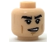 Part No: 3626pb1713  Name: Minifigure, Head Black Thick Eyebrows, Upper Eyelids, Medium Nougat Cheek Lines and Chin Dimple, Lopsided Open Mouth Smile with Teeth Pattern