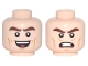 Part No: 3626pb1731  Name: Minifigure, Head Dual Sided Thick Dark Brown Eyebrows, Dark Orange Cheek Lines, Open Mouth Smile / Bared Teeth Angry Pattern (Kite Man)