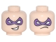 Part No: 3626pb1732  Name: Minifigure, Head Dual Sided Dark Purple Eye Mask Pointed, Crooked Mouth Grin / Frown Pattern (Riddler)