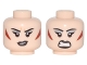 Part No: 3626pb1734  Name: Minifigure, Head Dual Sided Female Silver Eye Shadow, Dark Red Triangular Cheek Patches, Smile / Barred Teeth Angry Pattern (Magpie)