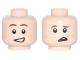 Part No: 3626pb1776  Name: Minifigure, Head Dual Sided Brown Eyebrows, Dark Tan Dimples, Crooked Smile / Crooked Frown, Worried Pattern
