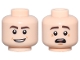 Lego part: Minifigure, Head Dual Sided Dark Brown Eyebrows, Open Mouth Smile / Scared with Top Teeth and Red Tongue Pattern