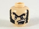 Part No: 3626pb1853  Name: Minifigure, Head Bushy Black Unibrow and Long Thick Sideburns, Off-Center Scowl Pattern