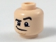 Part No: 3626pb1861  Name: Minifigure, Head Black Eyebrows, Left Raised, Lopsided Grin, Dark Orange Cleft Chin Pattern