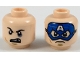 Part No: 3626pb2052  Name: Minifigure, Head Dual Sided Black Eyebrows, Dark Tan Soul Patch, Black Eye and Missing Tooth / Blue Captain America Mask Pattern