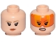 Part No: 3626pb2059  Name: Minifigure, Head Dual Sided Female Dark Tan Eyebrows, Orange Lips, Frown Pattern / Orange Visor, Angry (SW Resistance A-wing Pilot)