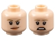 Part No: 3626pb2103  Name: Minifigure, Head Dual Sided Female Dark Tan Eyebrows, Small Black Eyelashes, Nougat Lips, Smirk / Scared Pattern