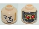 Part No: 3626pb2106  Name: Minifigure, Head Dual Sided Black Eyebrows, Sideburns, Open Mouth Smile / Mask with Red Eyes Pattern (Star Lord)