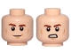 Lego part: Minifigure, Head Dual Sided Reddish Brown Eyebrows, Medium Nougat Cheek Lines and Chin Dimple, Smile / Angry with Bared Teeth Pattern