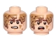 Part No: 3626pb2138  Name: Minifigure, Head Dual Sided Brown Eyebrows, Cheek Lines, Chin Dimple, Dirt Stains, Determined / Scared Pattern (SW Han Solo, Mudtrooper)