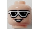 Part No: 3626pb2160  Name: Minifigure, Head White Sunglasses with Black Lenses, Medium Nougat Dimples and Chin Dimple, Open Mouth Smile with Teeth Pattern