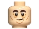 Part No: 3626pb2167  Name: Minifigure, Head Dark Brown Bushy Eyebrows, Medium Nougat Cheek Lines, Chin Dimple and Wrinkles, Slight Lopsided Grin Pattern