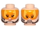 Part No: 3626pb2171  Name: Minifigure, Head Dual Sided Female Brown Eyebrows, Orange Visor, Chin Strap, Headset, Smile / Angry Pattern