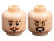 Part No: 3626pb2178  Name: Minifigure, Head Dual Sided Male Reddish Brown Eyebrows, Moustache, Soul Patch, and Stubble, Medium Nougat Scars, Grin / Yellow Eyes and Bared Teeth Pattern