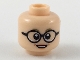 Part No: 3626pb2185  Name: Minifigure, Head Female Dark Tan Eyebrows, Large Black Round Glasses, Nougat Lips Pattern