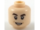 Part No: 3626pb2187  Name: Minifigure, Head Dark Brown Thick Angled Eyebrows, Upper Eyelids, Medium Nougat Dimples and Chin Dimple, Lopsided Open Mouth Smile with Teeth Pattern
