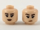 Part No: 3626pb2197  Name: Minifigure, Head Dual Sided Female Dark Brown Eyebrows, Black Eyelashes, Nougat Lips, Small Open Mouth Smile with Teeth / Lopsided Neutral Pattern