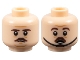 Part No: 3626pb2212  Name: Minifigure, Head Dual Sided Dark Brown Eyebrows and Small Moustache, Medium Nougat Wrinkles, Small Frown / Chin Strap and Surprised Open Mouth with Bottom Teeth Pattern