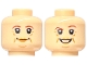 Part No: 3626pb2227  Name: Minifigure, Head Dual Sided Female Reddish Brown Eyebrows, Medium Nougat Lips, Wrinkles, Grin / Smile with Raised Eyebrow Pattern