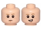 Part No: 3626pb2282  Name: Minifigure, Head Dual Sided Child Dark Tan Eyebrows, Medium Nougat Freckles and Chin Dimple, Frown / Lopsided Open Mouth Smile with Teeth Pattern