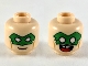 Part No: 3626pb2329  Name: Minifigure, Head Dual Sided Green Eye Mask with Eye Holes, Smirk / Open Mouth Smile with Tongue Pattern
