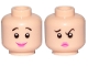 Part No: 3626pb2340  Name: Minifigure, Head Dual Sided Female, Black Eyebrows, Pink Lips, Smile / Concerned Pattern (Wilma Flintstone)