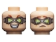 Part No: 3626pb2375  Name: Minifigure, Head Dual Sided Reddish Brown Eyebrows, Silver Goggles with Lime Triangular Lenses, Evil Grin / Worried Expression Pattern