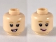 Part No: 3626pb2384  Name: Minifigure, Head Dual Sided Female Medium Nougat Eyebrows, Bright Pink Lips, Open Mouth Smile with Teeth / Grin Pattern
