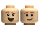 Part No: 3626pb2397  Name: Minifigure, Head Dual Sided Reddish Brown Eyebrows, Medium Nougat Chin Dimple, Lopsided Open Mouth Smile with Teeth and Tongue / Lopsided Grin Pattern