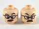 Part No: 3626pb2458  Name: Minifigure, Head Dual Sided Reddish Brown Eyebrows and Moustache, Black Glasses, Surprised with Eyebrow Raised / Angry Pattern