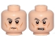 Part No: 3626pb2497  Name: Minifigure, Head Dual Sided Dark Bluish Gray Eyebrows, Eye Bags, Cheek Lines, Chin Dimple, Grin / Angry Pattern (SW General Pryde)