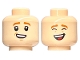 Lego part: Minifigure, Head Dual Sided Child Dark Orange Eyebrows, Lopsided Smile with Teeth / Laughing with Closed Eyes Pattern