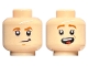 Part No: 3626pb2679  Name: Minifigure, Head Dual Sided Child Dark Orange Eyebrows, Lopsided Grin / Open Mouth Smile with Top Teeth and Tongue Pattern