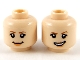 Part No: 3626pb2680  Name: Minifigure, Head Dual Sided Female, Dark Orange Eyebrows, Peach Lips, Grin / Lopsided Smile with Left Eyebrow Raised Pattern