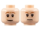 Part No: 3626pb2698  Name: Minifigure, Head Dual Sided Dark Orange Eyebrows, Medium Nougat Wrinkles, Wide Grin with Dimple / Frown Pattern