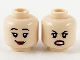 Part No: 3626pb2700  Name: Minifigure, Head Dual Sided Female, Black Eyebrows, Dark Red Lips, Smile, Scowl with Teeth Pattern