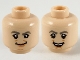 Part No: 3626pb2735  Name: Minifigure, Head Dual Sided Female, Dark Bluish Gray Eyebrows, Nougat Lips, Medium Nougat Chin Dimple and Wrinkles, Smile / Open Mouth Smile Pattern