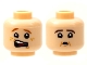 Part No: 3626pb2809  Name: Minifigure, Head Dual Sided Scared Open Mouth with Dark Red Eyebrows and Freckles / Dark Brown Eyebrows and Small Mouth Pattern